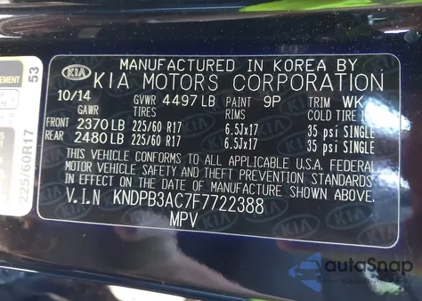 2015 Kia Sportage Lx from USA, damaged, VIN KNDPB3AC7F7722388